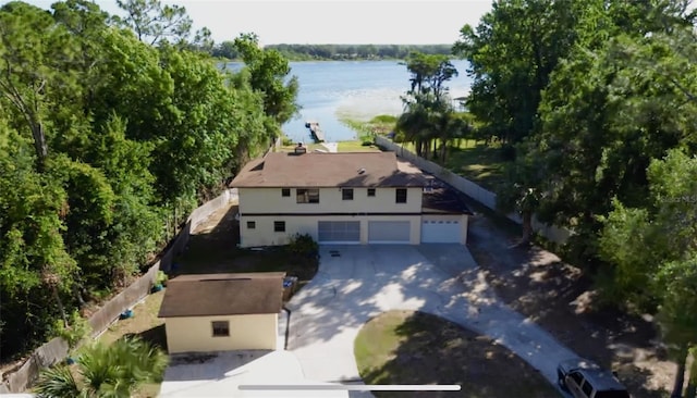 view of subject property with a large body of water