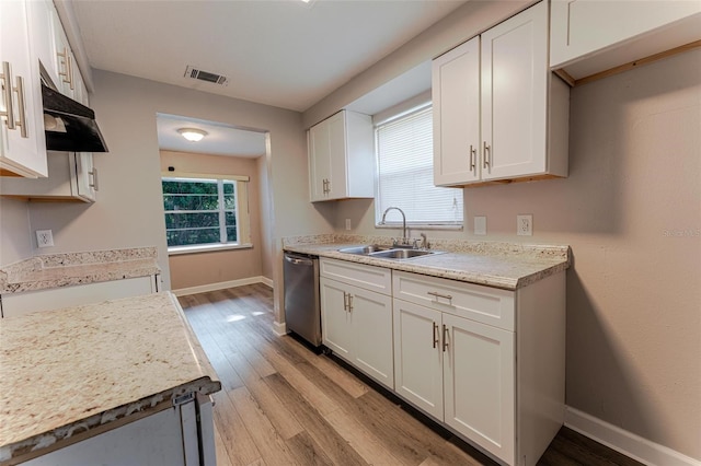 635 San Lanta Cir, Sanford, FL 32771 - kitchen with a sink, stainless steel dishwasher, light wood finished floors, white cabinets, and baseboards