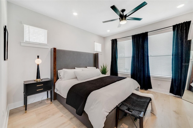 2110 Hillcrest St, Orlando, FL 32803 - bedroom with light wood finished floors, recessed lighting, baseboards, and a ceiling fan