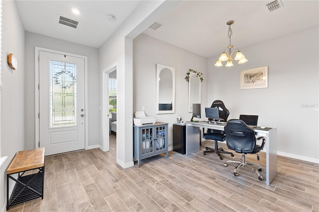 15358 Arcadia Bluff Loop, Winter Garden, FL 34787 - home office with light wood-style floors, baseboards, and a chandelier