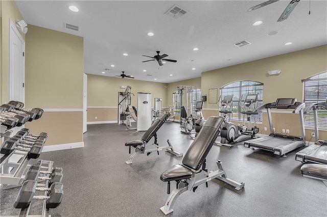 646 Marsh Reed Dr, Winter Garden, FL 34787 - workout area with a ceiling fan, recessed lighting, plenty of natural light, and baseboards