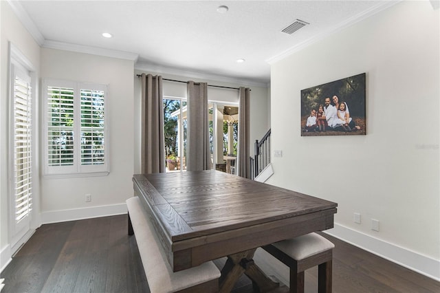 557 Lake Cove Pointe Cir, Winter Garden, FL 34787 - recreation room with baseboards, dark wood finished floors, recessed lighting, and crown molding