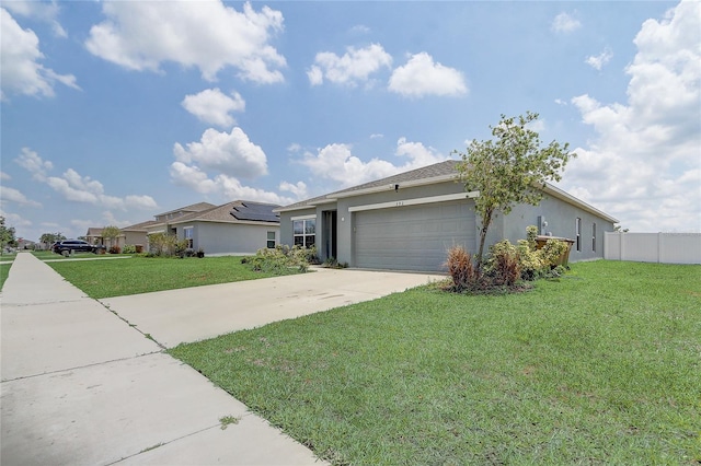 single story home featuring stucco siding, driveway, and a garage