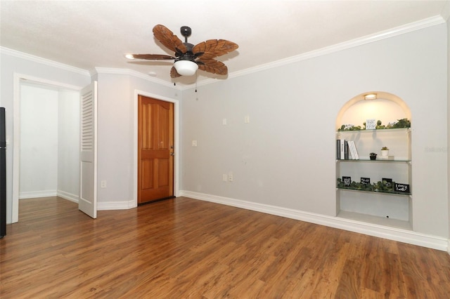 656 Lake Charm Dr, Oviedo, FL 32765 - empty room with a ceiling fan, ornamental molding, wood finished floors, and baseboards