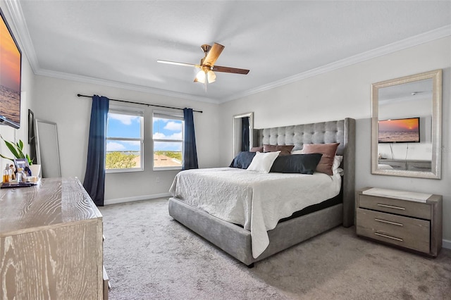 1123 Dora Parc Ln, Mount Dora, FL 32757 - carpeted bedroom with crown molding, baseboards, and a ceiling fan
