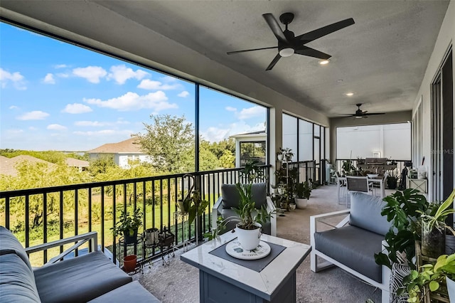 1123 Dora Parc Ln, Mount Dora, FL 32757 - sunroom / solarium featuring ceiling fan, an outdoor hangout area, and outdoor dining area