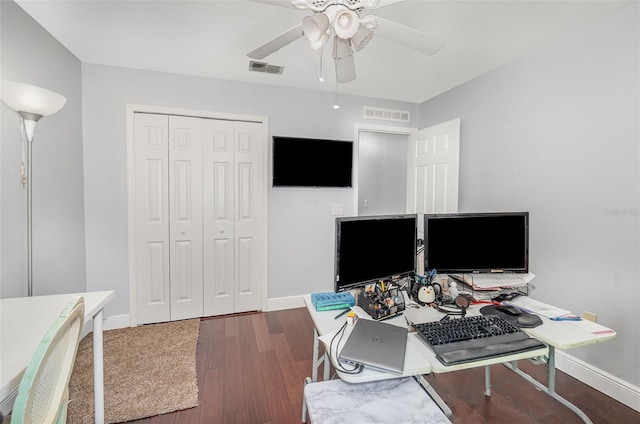 3063 Mandolin Dr, Kissimmee, FL 34744 - office area with ceiling fan, wood finished floors, and baseboards