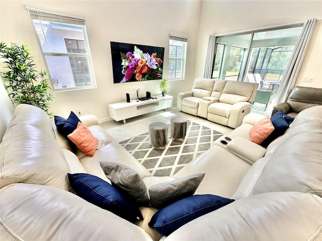 living room featuring baseboards