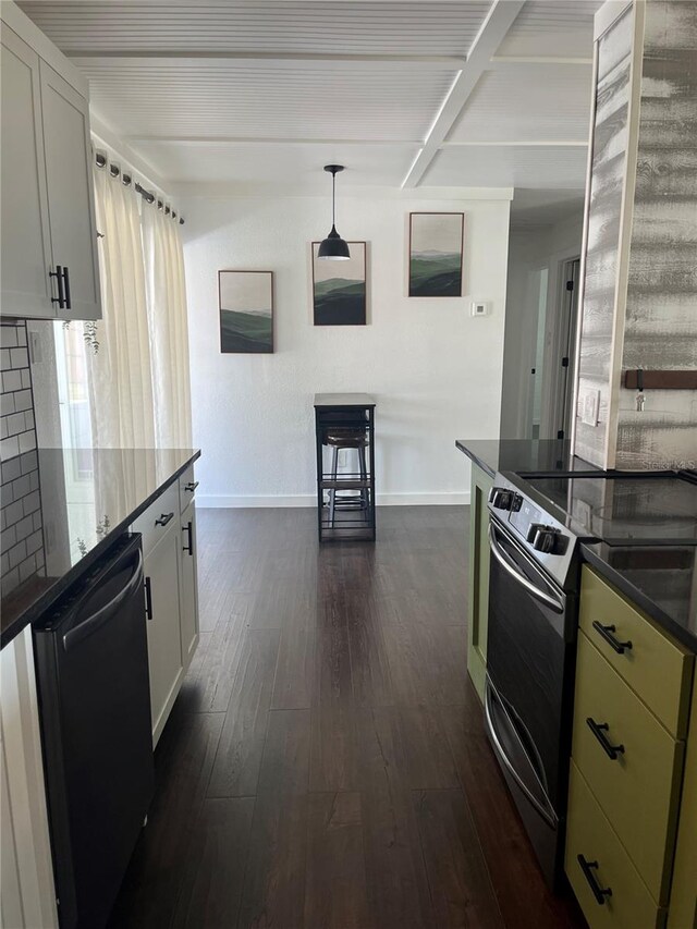 821 Silver Springs Ter NW, Port Charlotte, FL 33948 - kitchen featuring stainless steel range with electric cooktop, baseboards, dishwasher, dark wood-style floors, and hanging light fixtures