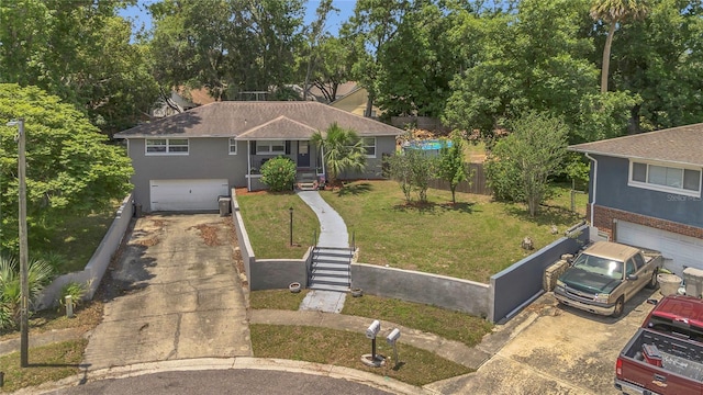 300 Hickory Ct, Apopka, FL 32712 - ranch-style house with a garage, asphalt driveway, a front yard, and stucco siding
