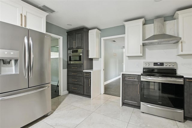 949 Shadow Oaks Rd, Kissimmee, FL 34744 - kitchen featuring stainless steel appliances, wall chimney range hood, light countertops, and white cabinets