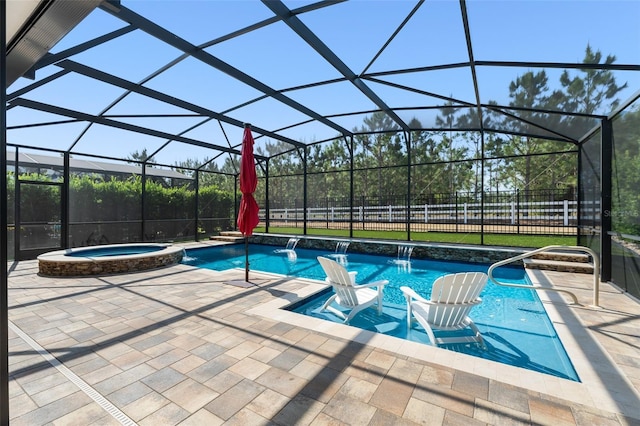 15420 Southern Martin St, Winter Garden, FL 34787 - view of swimming pool with a patio, a pool with connected hot tub, and glass enclosure