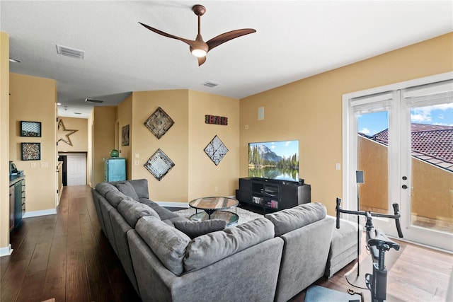 1070 Henley Downs Pl, Lake Mary, FL 32746 - living room with dark wood-type flooring, ceiling fan, and baseboards