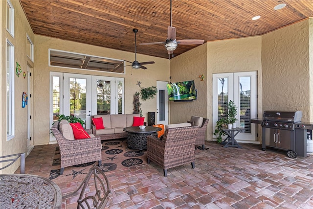 1070 Henley Downs Pl, Lake Mary, FL 32746 - view of patio / terrace with french doors, grilling area, an outdoor hangout area, and ceiling fan