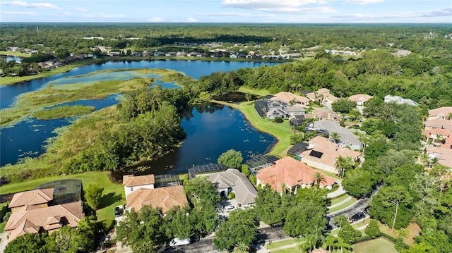 1070 Henley Downs Pl, Lake Mary, FL 32746 - aerial view of property and surrounding area featuring nearby suburban area, a large body of water, and a heavily wooded area