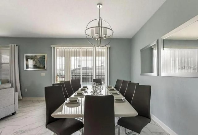 1575 Plunker Dr, Davenport, FL 33896 - dining space with light marble finish floors and a chandelier