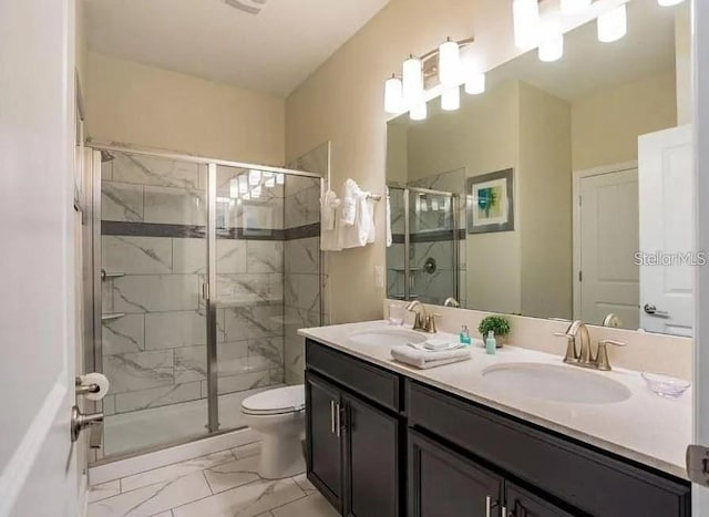 1575 Plunker Dr, Davenport, FL 33896 - full bath featuring marble finish floors, a stall shower, and double vanity