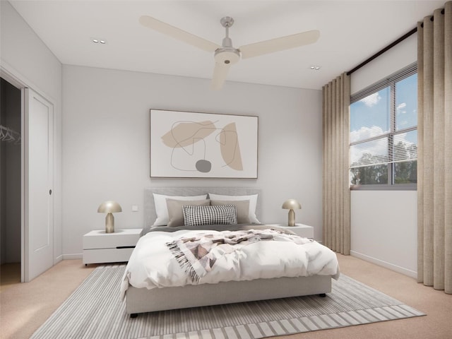 209 Breezeway Dr, Davenport, FL 33897 - bedroom with light colored carpet, baseboards, and ceiling fan