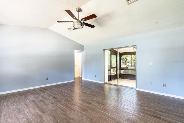 18 Palmira Rd, Debary, FL 32713 - unfurnished room featuring ceiling fan, vaulted ceiling, dark wood-style floors, and baseboards