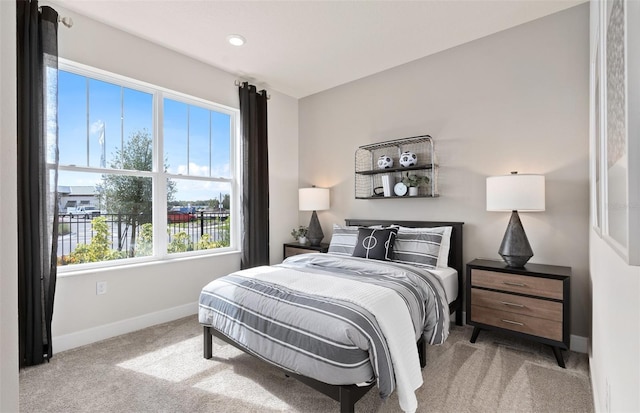 bedroom with baseboards, carpet flooring, and recessed lighting