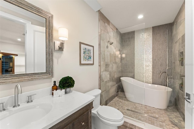 1455 Kelso Blvd, Windermere, FL 34786 - full bathroom with a soaking tub, vanity, toilet, recessed lighting, and a tile shower