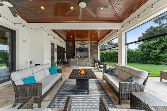 1455 Kelso Blvd, Windermere, FL 34786 - view of patio / terrace featuring a ceiling fan and an outdoor living space with a fire pit