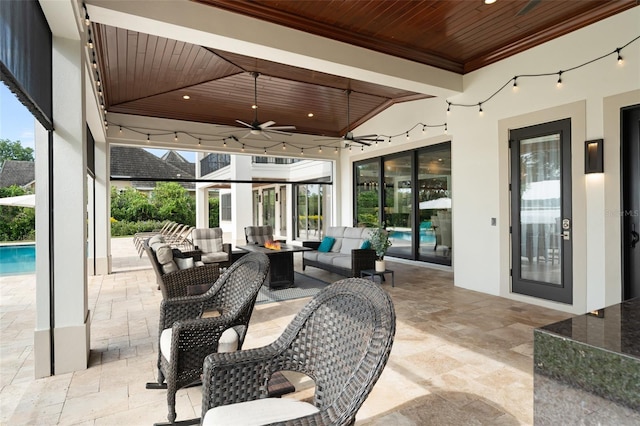 1455 Kelso Blvd, Windermere, FL 34786 - view of patio / terrace featuring an outdoor living space, ceiling fan, and an outdoor pool