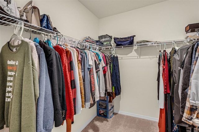 walk in closet featuring carpet