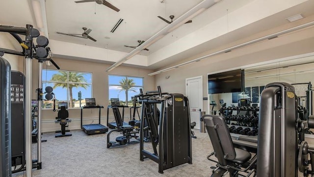 5658 Nevis Ter, Kissimmee, FL 34758 - exercise room with carpet and a ceiling fan
