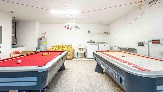 2805 Lido Key Ct, Kissimmee, FL 34747 - recreation room featuring separate washer and dryer, pool table, and water heater