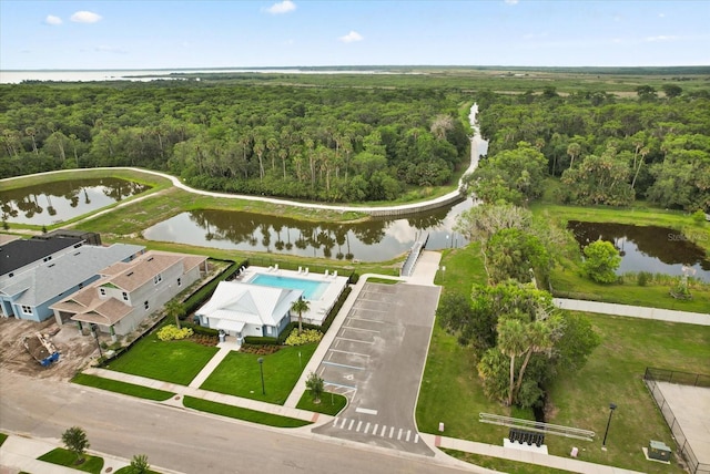 3635 Arbordale Loop, Sanford, FL 32771 - drone / aerial view of a heavily wooded area, a large body of water, and a pool