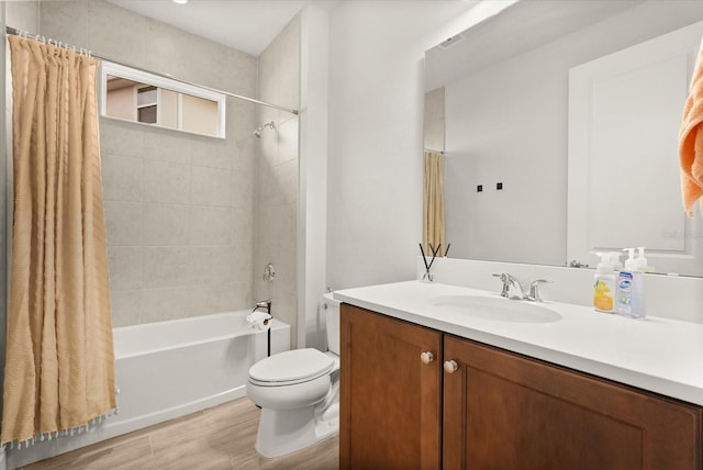 3635 Arbordale Loop, Sanford, FL 32771 - bathroom with vanity, wood finished floors, shower / bathtub combination with curtain, and toilet