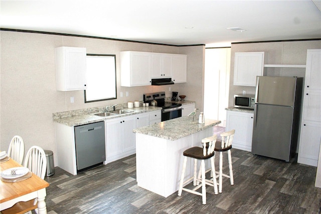 3790 NW 4th Ave, Okeechobee, FL 34972 - kitchen featuring appliances with stainless steel finishes, a sink, extractor fan, and dark wood-type flooring