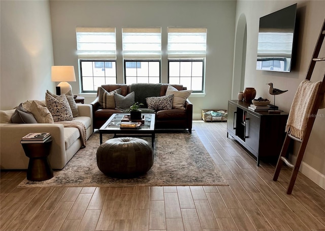 1266 Spotted Sandpiper Loop, Winter Springs, FL 32708 - living area with wood finished floors, plenty of natural light, arched walkways, and baseboards