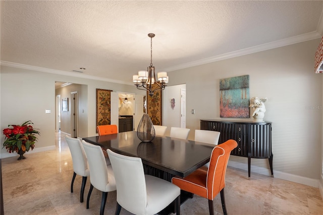 5973 Chesapeake Park Unit 58, Orlando, FL 32819 - dining area with crown molding, a chandelier, and a textured ceiling