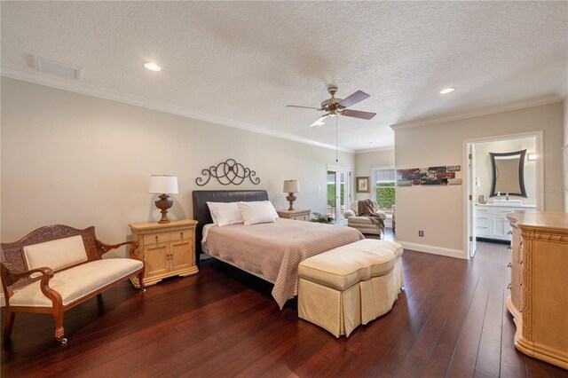 5973 Chesapeake Park Unit 58, Orlando, FL 32819 - bedroom with dark wood-style flooring, ornamental molding, a textured ceiling, recessed lighting, and a ceiling fan