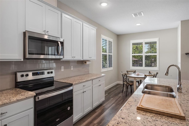 4811 SW 108th Place Rd, Ocala, FL 34476 - kitchen with stainless steel appliances, a sink, dark wood-style flooring, decorative backsplash, and recessed lighting