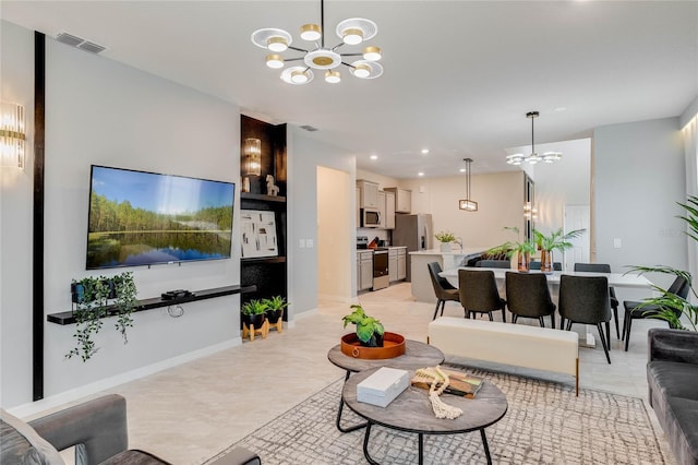 1221 Aloha Blvd, Davenport, FL 33897 - living area with a chandelier, recessed lighting, light tile patterned flooring, and baseboards