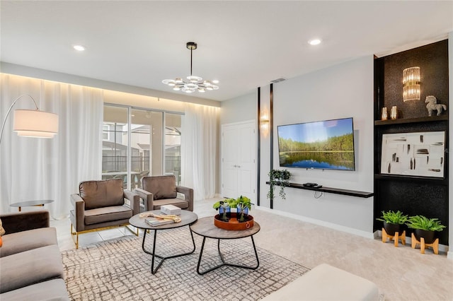 1221 Aloha Blvd, Davenport, FL 33897 - living area with a chandelier, carpet flooring, recessed lighting, and baseboards
