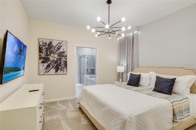 1221 Aloha Blvd, Davenport, FL 33897 - bedroom featuring light carpet, a chandelier, baseboards, and ensuite bath