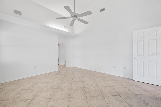 4206 Hield Rd NW, Palm Bay, FL 32907 - unfurnished room featuring high vaulted ceiling, a ceiling fan, and tile patterned floors
