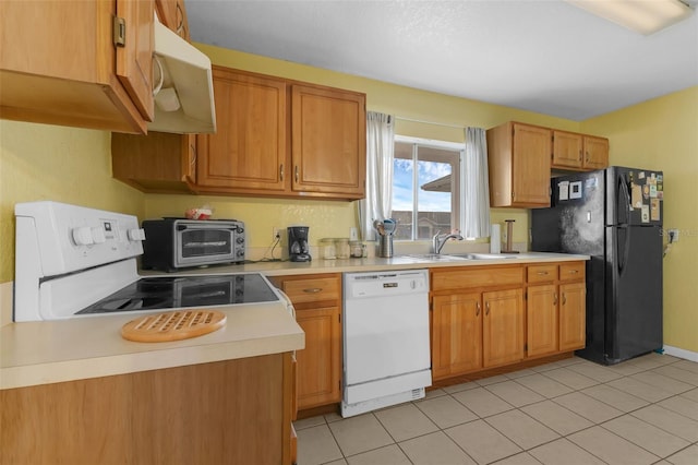 3162 Little Sound Dr, Orlando, FL 32827 - kitchen with white appliances, light countertops, a sink, and light tile patterned floors