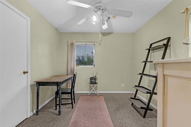 3162 Little Sound Dr, Orlando, FL 32827 - office space featuring a ceiling fan, speckle patterned floor, and baseboards