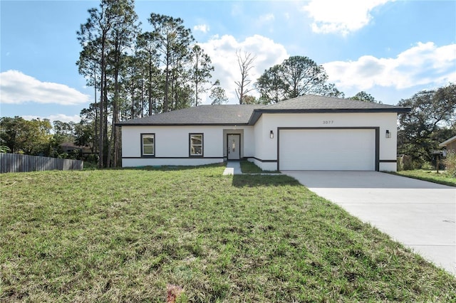 ranch-style house with a garage, stucco siding, and driveway