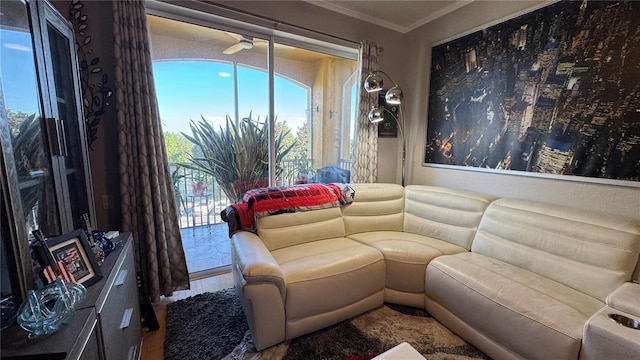 living room featuring ornamental molding