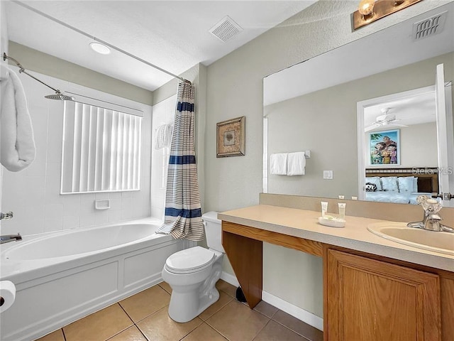 4031 Calabria Ave, Davenport, FL 33897 - bathroom with tile patterned flooring, shower / bath combination with curtain, vanity, and a ceiling fan