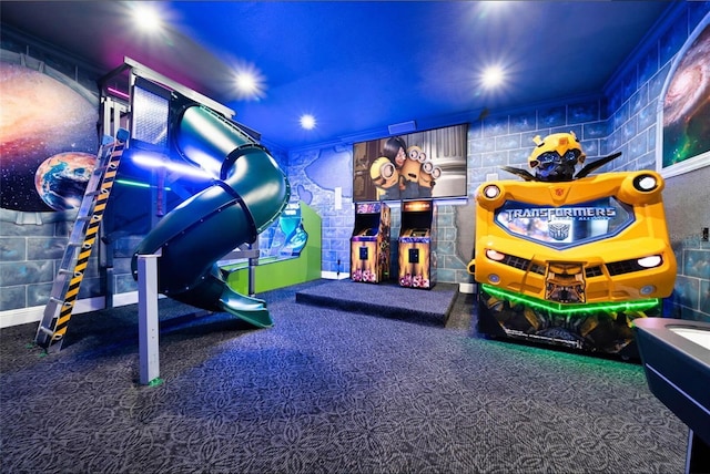 rec room with carpet flooring