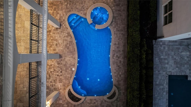 aerial view of a pool