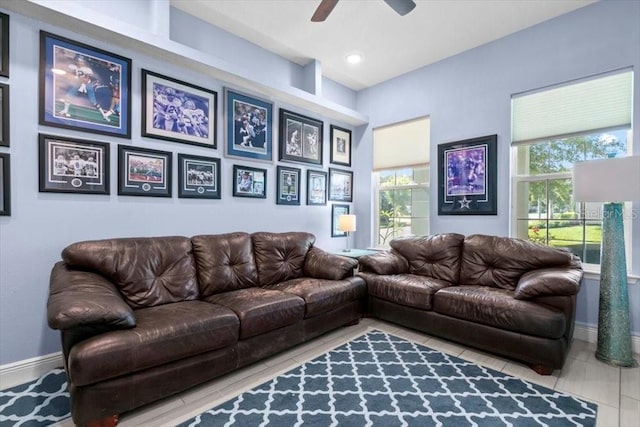 14639 Winter Stay Dr, Winter Garden, FL 34787 - living area featuring a ceiling fan, baseboards, recessed lighting, and tile patterned floors