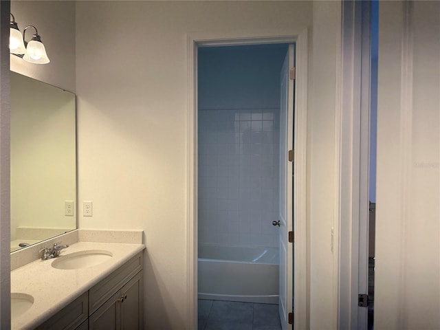full bath with tile patterned floors and double vanity